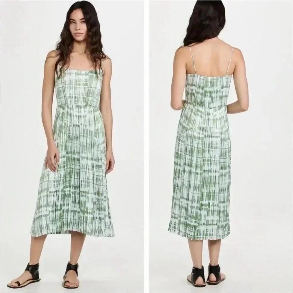 Vince Tie Dye Ruched Midi Cami Dress Green White Women’s Medium - Picture 11 of 14